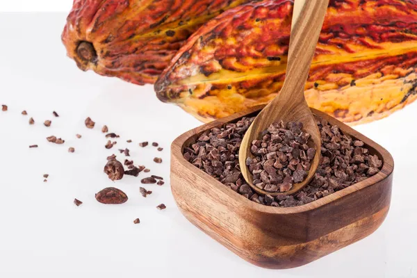 Theobroma Cacao Αποξηραμένα Θρυμματισμένα Φασόλια Κακάο Φρούτα — Φωτογραφία Αρχείου