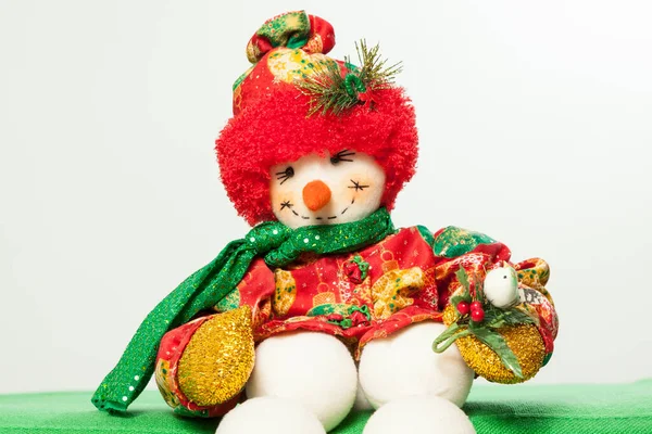 Decoración Navidad Muñeco Nieve Vestido Con Ropa Navidad — Foto de Stock