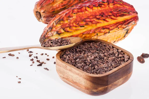 Theobroma Cacao Αποξηραμένα Θρυμματισμένα Φασόλια Κακάο Φρούτα — Φωτογραφία Αρχείου