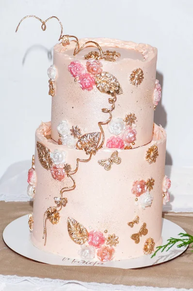 Smaklig Dekorerad Kaka För Sociala Evenemang Mottagning Födelsedag Bröllop Eller — Stockfoto