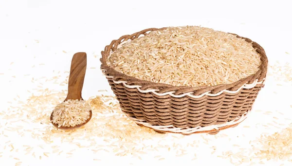 Orez Brut Brun Cereale Bază Pentru Alimente Foto Fundal Alb — Fotografie, imagine de stoc