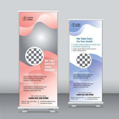 Katlanmış pankart şablonu, sağlık hizmetleri rulo pankartı, tıbbi X pankartı şablonu