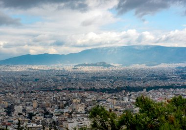 Atina kenti ve Yunanistan 'ın panoramik manzarası.