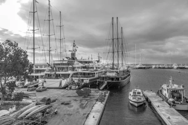 View Marina Zeas Winter Piraeus Port Greece Monochrome Photos — Stock Photo, Image