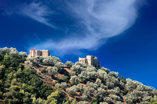 Twee Luxe Huizen Met Olijfbomen Een Prachtig Uitzicht Het Eiland — Stockfoto