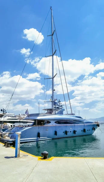 Luxury Motor Yacht Big Masts Marina Zeas Piraeus Greece — Stock Photo, Image