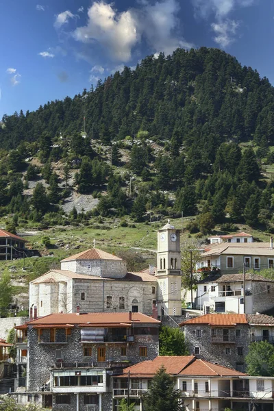 Blick Auf Das Winterliche Bergdorf Valtesiniko Arkadien Peloponnes Griechenland — Stockfoto