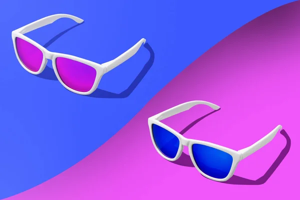 Render Purple Und Blaue Sonnenbrille Auf Split Tönen Hintergrund Mit — Stockfoto