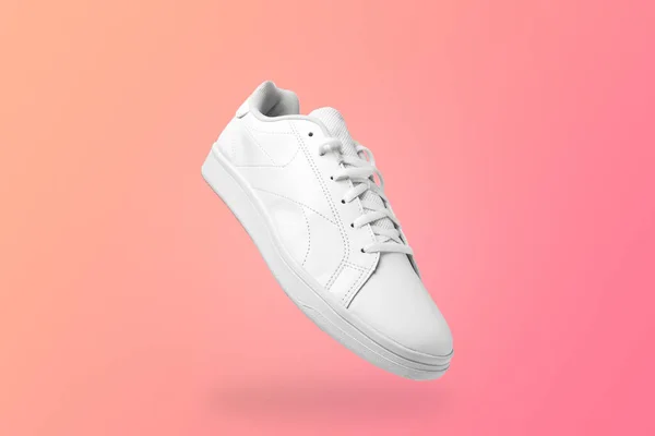 High Angle View White Sneaker Isolated Peachy Background Sportive Pair — Stock Photo, Image