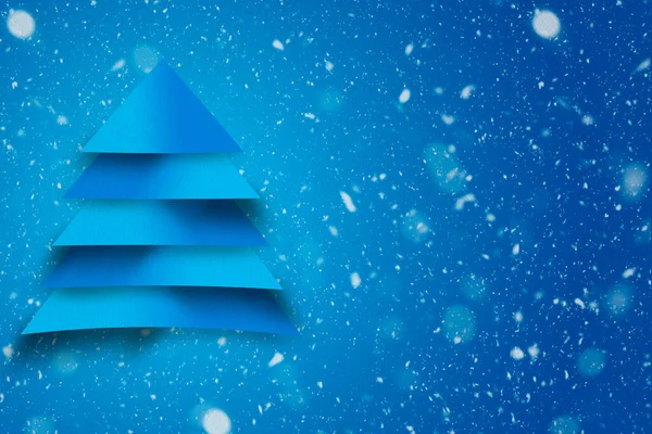 Дизайн Синей Рождественской Елки Бумажной Текстурой Снежным Фоном Рождественская Концепция — стоковое фото
