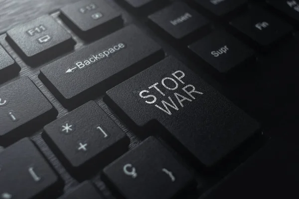 Stop War Concepto Mensaje Teclado Fondo Negro Del Teclado Computadora — Foto de Stock