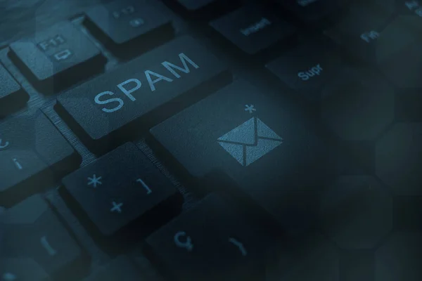 Klávesnice Ikonami Spamu Tlačítkách Klávesnice Ochranu Blokování Spam Mailu Internetu — Stock fotografie