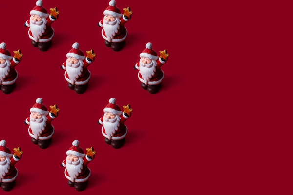 Nice Minimal Christmas Pattern Santa Claus Red Background Copy Space — Stock Photo, Image