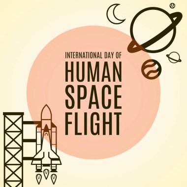 Uluslararası insan uzayı uçuş vektör çizimi günü. Poster, pankart, arkaplan, kampanya ve tebrik kartı için uygundur.