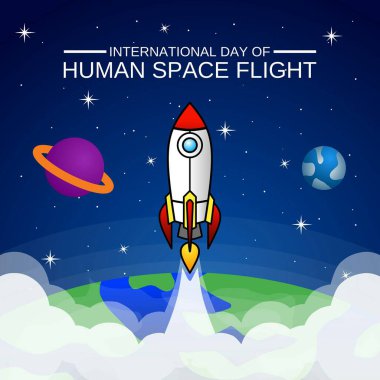 Uluslararası insan uzayı uçuş vektör çizimi günü. Poster, pankart, arkaplan, kampanya ve tebrik kartı için uygundur.