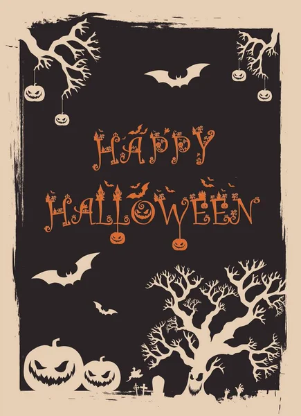 Fondo Noche Halloween Calabazas Árbol Carteles Blanco Negro Halloween Eps — Archivo Imágenes Vectoriales