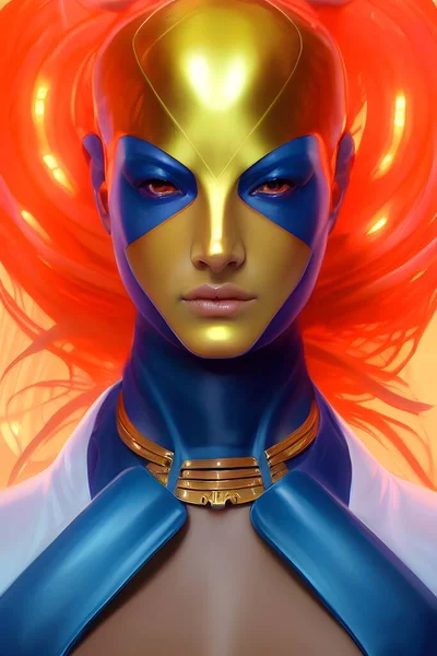 This stylish villain collection is a one-of-a-kind digital painting of a symmetrical and elegant villain with high details. The artwork is composed with yellow shiny metal, electric blue details and Calming Coral