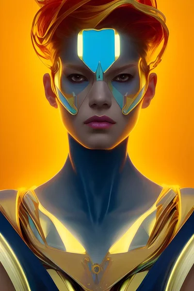 This stylish villain collection is a one-of-a-kind digital painting of a symmetrical and elegant villain with high details. The artwork is composed with yellow shiny metal, electric blue details and Calming Coral