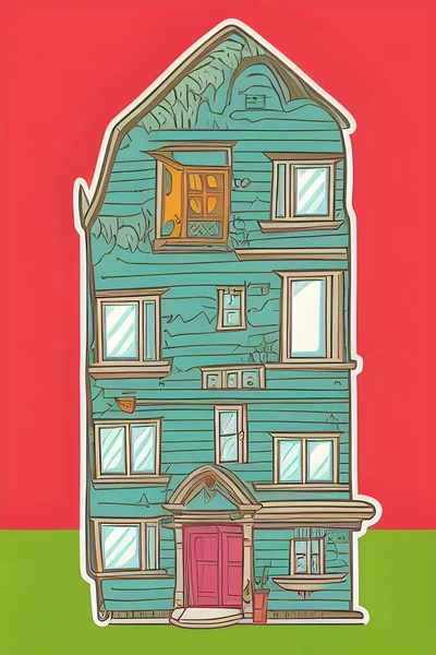 Illustration of a house. This highly detailed, simple and smooth picture shows a sketch-like view of a house. With its bold colors, it appears warm and friendly.