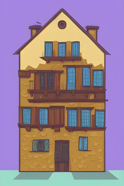 Illustration of a house. This highly detailed, simple and smooth picture shows a sketch-like view of a house. With its bold colors, it appears warm and friendly.