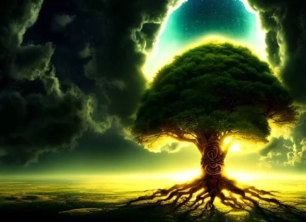 The Tree of Life is a symbol of life and rebirth. In this illustration, we see the creation itself, everything came from this tree that represents the connection between heaven and earth, also universal consciousness and the source of knowledge.