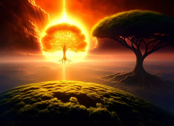 The Tree of Life is a symbol of life and rebirth. In this illustration, we see the creation itself, everything came from this tree that represents the connection between heaven and earth, also universal consciousness and the source of knowledge.