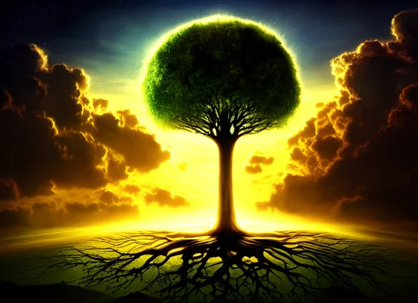 The Tree of Life is a symbol of life and rebirth. In this illustration, we see the creation itself, everything came from this tree that represents the connection between heaven and earth, also universal consciousness and the source of knowledge.