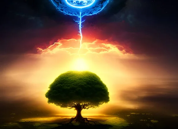 The Tree of Life is a symbol of life and rebirth. In this illustration, we see the creation itself, everything came from this tree that represents the connection between heaven and earth, also universal consciousness and the source of knowledge.