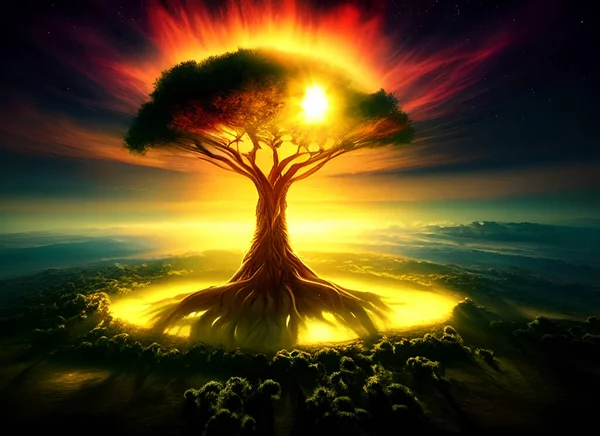 The Tree of Life is a symbol of life and rebirth. In this illustration, we see the creation itself, everything came from this tree that represents the connection between heaven and earth, also universal consciousness and the source of knowledge.