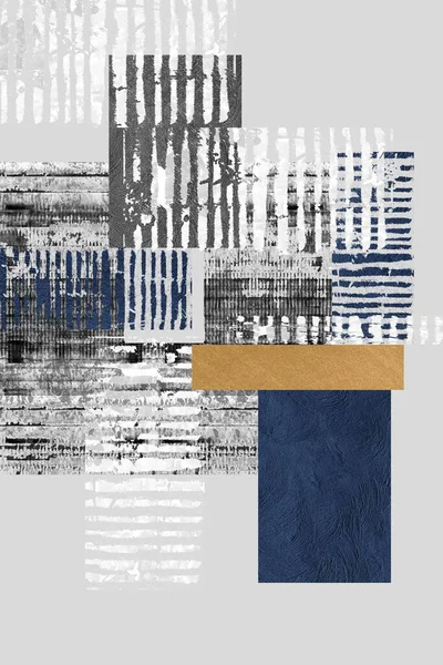 Современное Геометрическое Абстрактное Искусство Современная Живопись Серая Синяя Золотая Настенная — стоковое фото