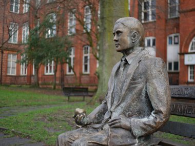 Manchester, United Kingdom, 12 29 2019 : Alan Turing memorial and statue. clipart