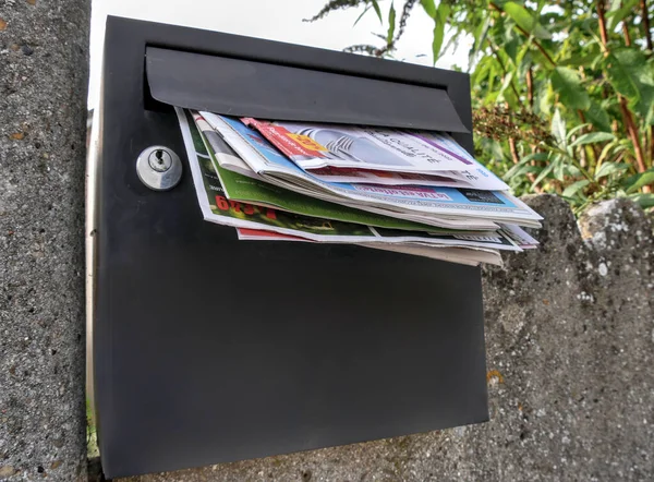 Batch Advertising Flyers Protruding Mailbox Hanging Wall — Stock Photo, Image