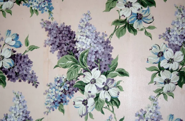 antique vintage wallpaper in abandoned home with lilac flowers