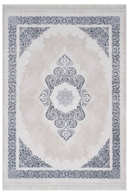 Beyaz arka planda klasik desenli makine halısı.