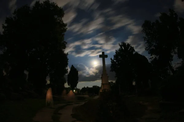 Hřbitov Duchy Duchy Noc Úplňku — Stock fotografie