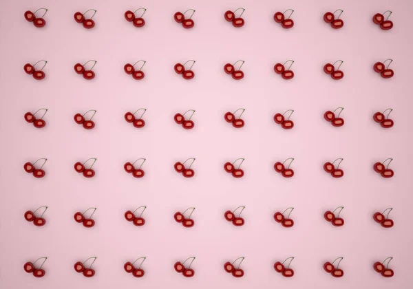 Červené Třešně Růžovém Pozadí Ovocný Koncept Jídlo Jaro Letní Koncept — Stock fotografie