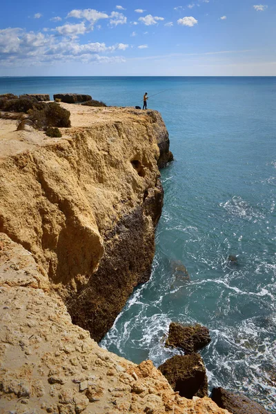 Man Cliff Fishing Sea Praia Dos Aveiros Beach Algarve South — Stock Photo, Image