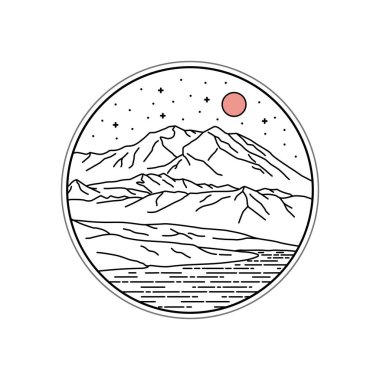 Mono hattı sanatı, yama rozeti tasarımı, amblem tasarımı, T-Shirt Tasarımı Denali Ulusal Parkı