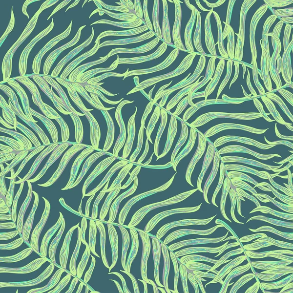 Fundo sem costura com ilustração colorida de folhas de palma tropicais — Vetor de Stock