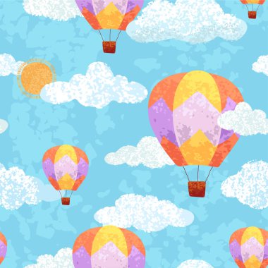 Hava Balonlarının Resmedildiği Kusursuz Desen
