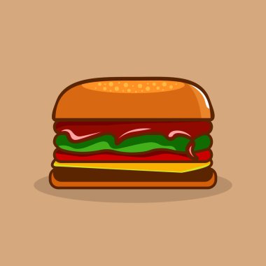 Lezzetli hamburger çizgi filmi çizimi. Yemek konsepti. Basit premium tasarımı