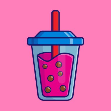 Lezzetli boba içeceğinin çizgi film çizimi. İçki Konsepti. Basit premium tasarımı