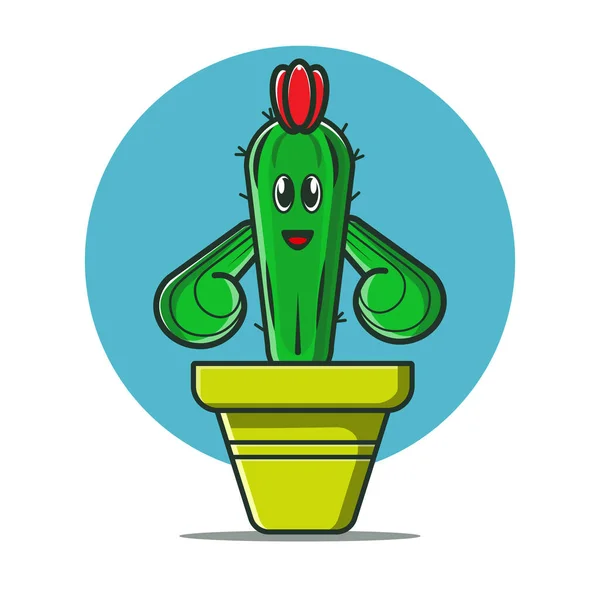 Αξιολάτρευτο Χαριτωμένο Cactus Χαρακτήρα Δέντρο Κινουμένων Σχεδίων Εικόνα Έννοια Φυτών — Διανυσματικό Αρχείο