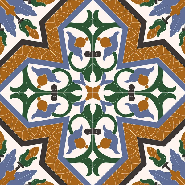 Ancient Hand Painted Tiles Illustration Infinite Pattern Abstract Geometric Shapes — Stock Photo, Image