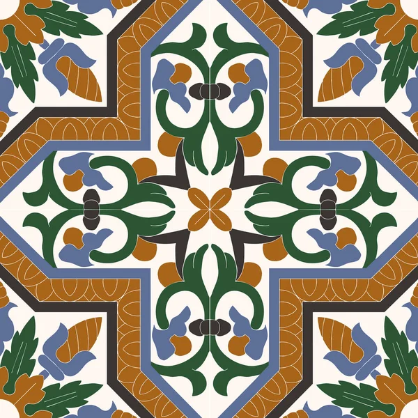 Oude Handgeschilderde Tegels Oneindig Patroon Van Abstracte Geometrische Vormen Nauwkeurige — Stockfoto