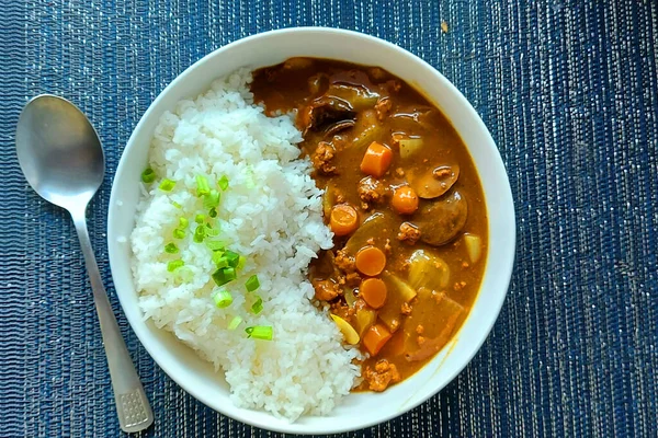 Plato japonlar de curry con arroz blanco