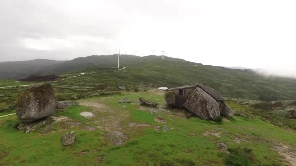 Vista Aérea Aerogeneradores Molinos Viento Campo Granja Fábrica Industria Con — Vídeos de Stock