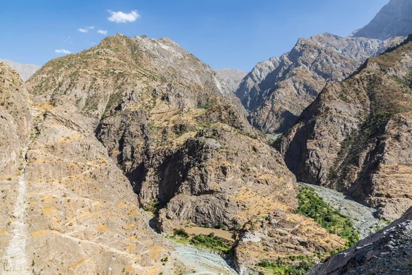 Yakhchi Pun, Gorno-Badakhshan Özerk Bölgesi, Tacikistan. Afganistan ve Tacikistan sınırındaki engebeli dağlardaki Panj Nehri kanyonu..