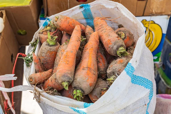 Sarvoda Sughd Province Tajikistan Sack Carrots Sale Market Sarvoda — Stock Photo, Image