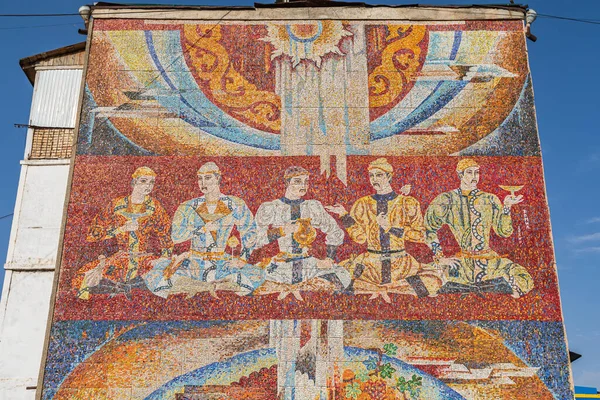 Panjakent Provincie Sughd Tádžikistán Srpna2021 Mozaika Dlaždic Budově Panjakentu — Stock fotografie